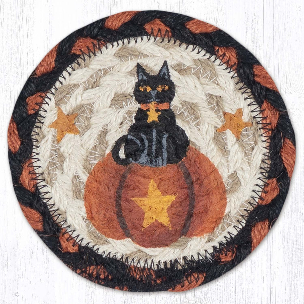 IC-222 Black Cat Pumpkin Individual Coaster