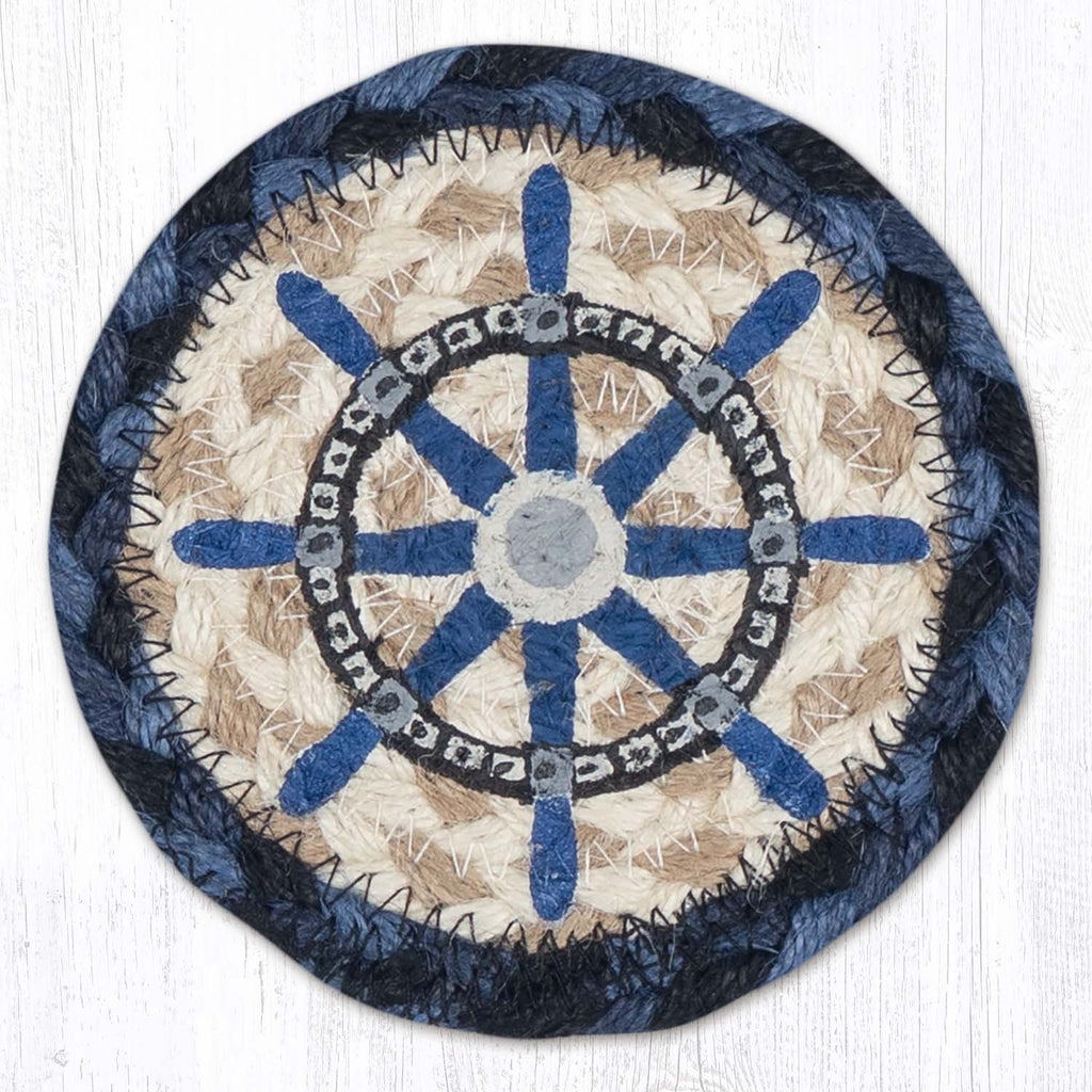 IC-443 Nautical White Ship Wheel Individual Coaster