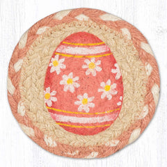 Coaster with pink Easter egg design with white daisy flowers. 