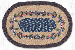 Placemat with blueberry vine border design made with braided jute. 