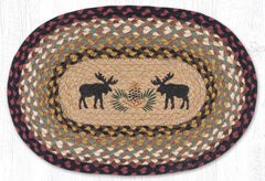 Oval placemat with black moose silhouettes and pinecone design in center