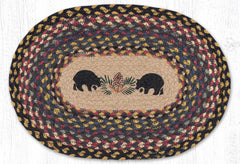 Oval placemat with black bear silhouette and pinecone design in center